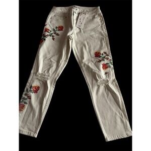 NWT Dex Women's Beige Needlepoint Design Floral Jeans Sz 30